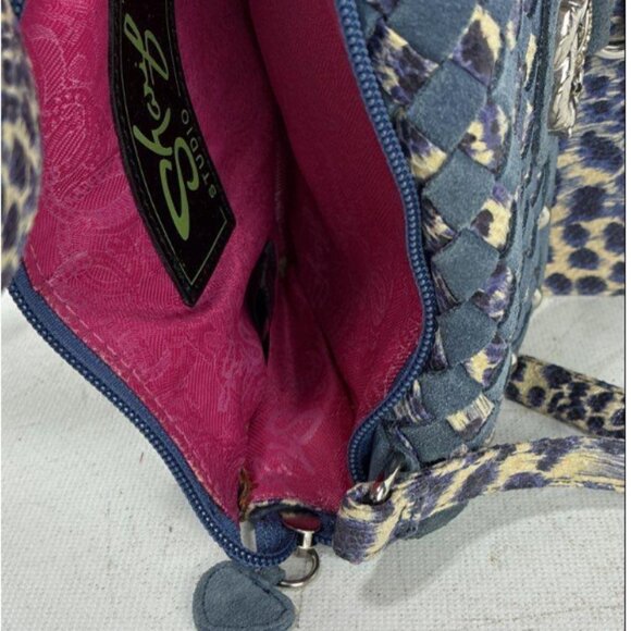 Sharif Blue Animal Print Cross Body Bag 9 x 6 x 4 Calfskin - Picture 3 of 12